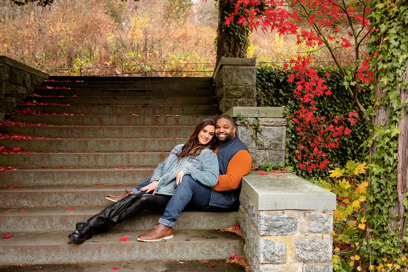 engaged couple in a fall photo shoot in morris county new jersey