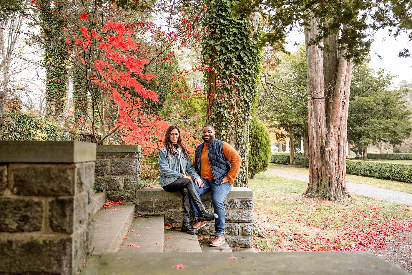 beautiful couple in fall engagement session in north new jersey